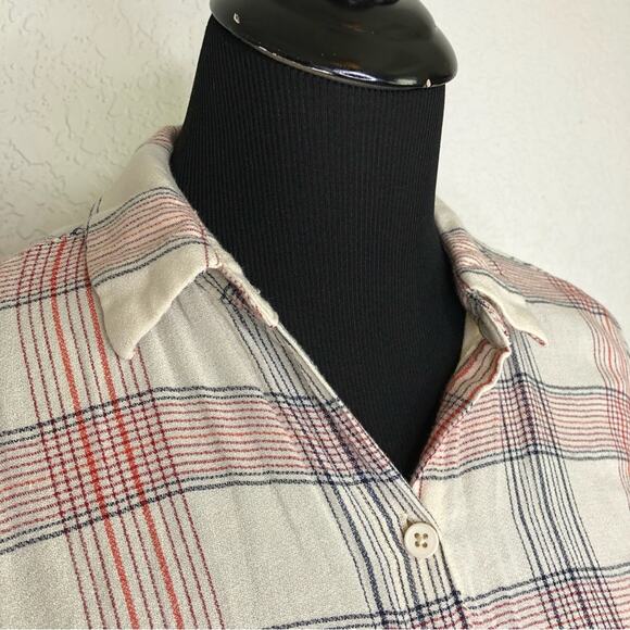 Dress Forum Los Angeles cream red black plaid button down top size Small - Picture 3 of 14